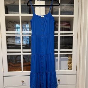 J. Crew Royal Blue Button-Front Tiered Maxi Dress